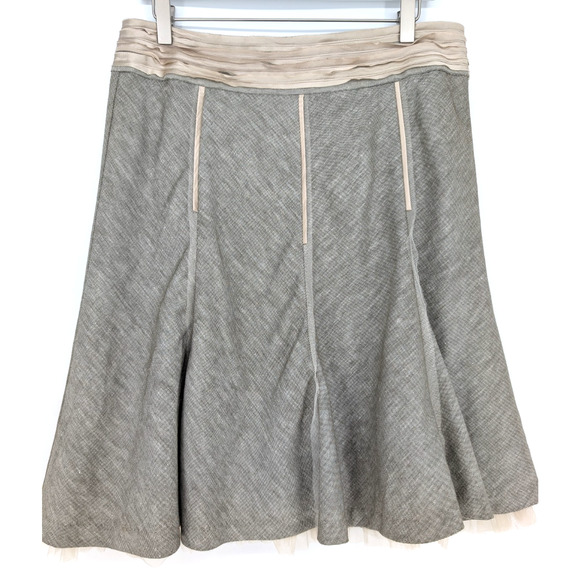 VTG Y2K Limited Gray Pleated Flared Mesh Ruffle Lined Silk Trim Skirt Size 10 - Picture 4 of 11